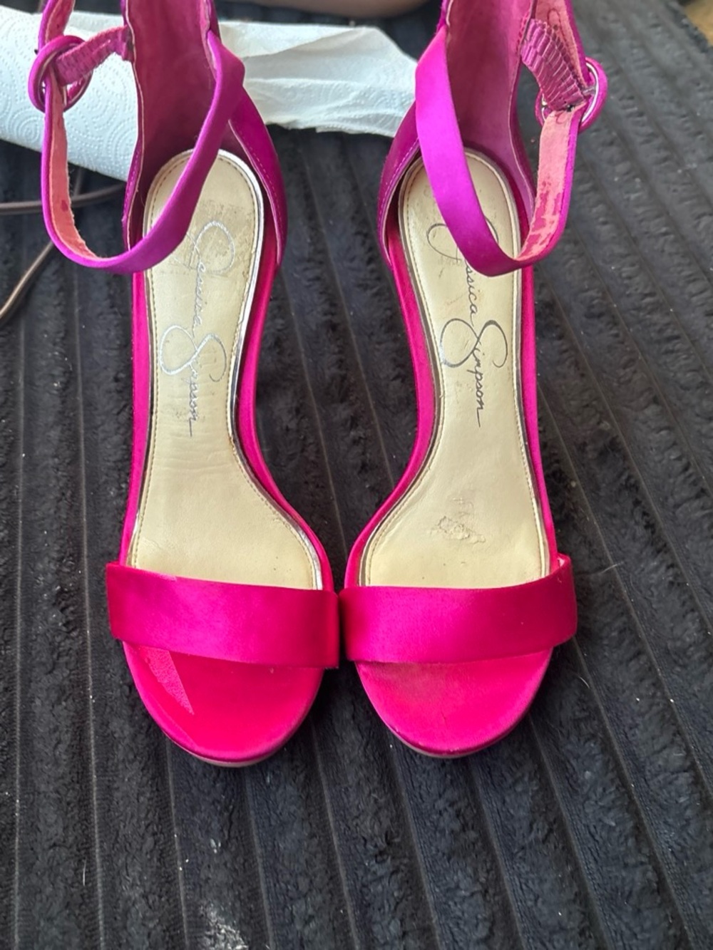 Jessica Simpson Fuchsia Satin Open-Toe Ankle Strap Heels